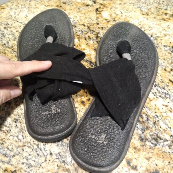 Sanuk Yoga Mat Black Fabric Flip Flop Sling Back Thong Sandals Women's Size 7 - Picture 3 of 6